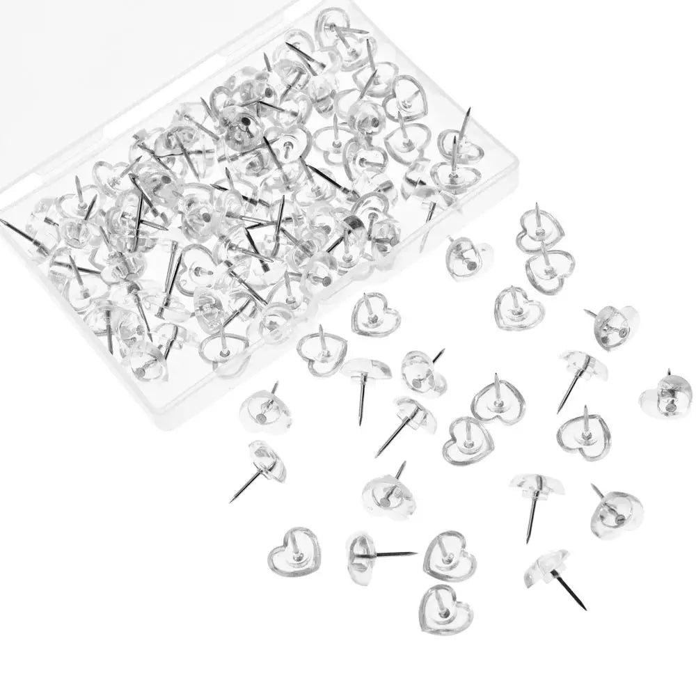 50pcs/100pcs box Heart Shape Markers Drawing Photo Wall Studs Cork Board Pins Transparent Push Pins Photo Thumb Maps Thumbtack