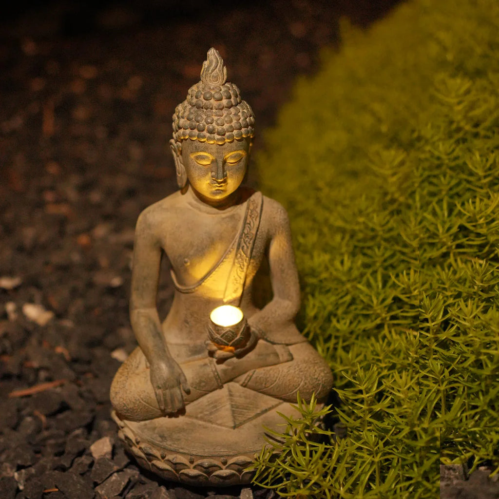 Zen-Inspired Solar-Powered Buddha Statue with Light - Resin Garden & Entryway Decor, Outdoor Ornament