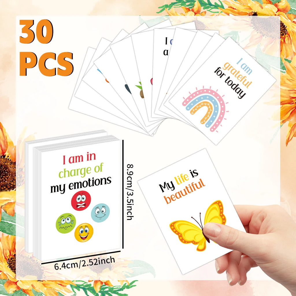 30pcs Cartoon Inspirational Affirmation Cards With Positive Quote Vivid Illustration For Family Teacher Reward Gift To Students