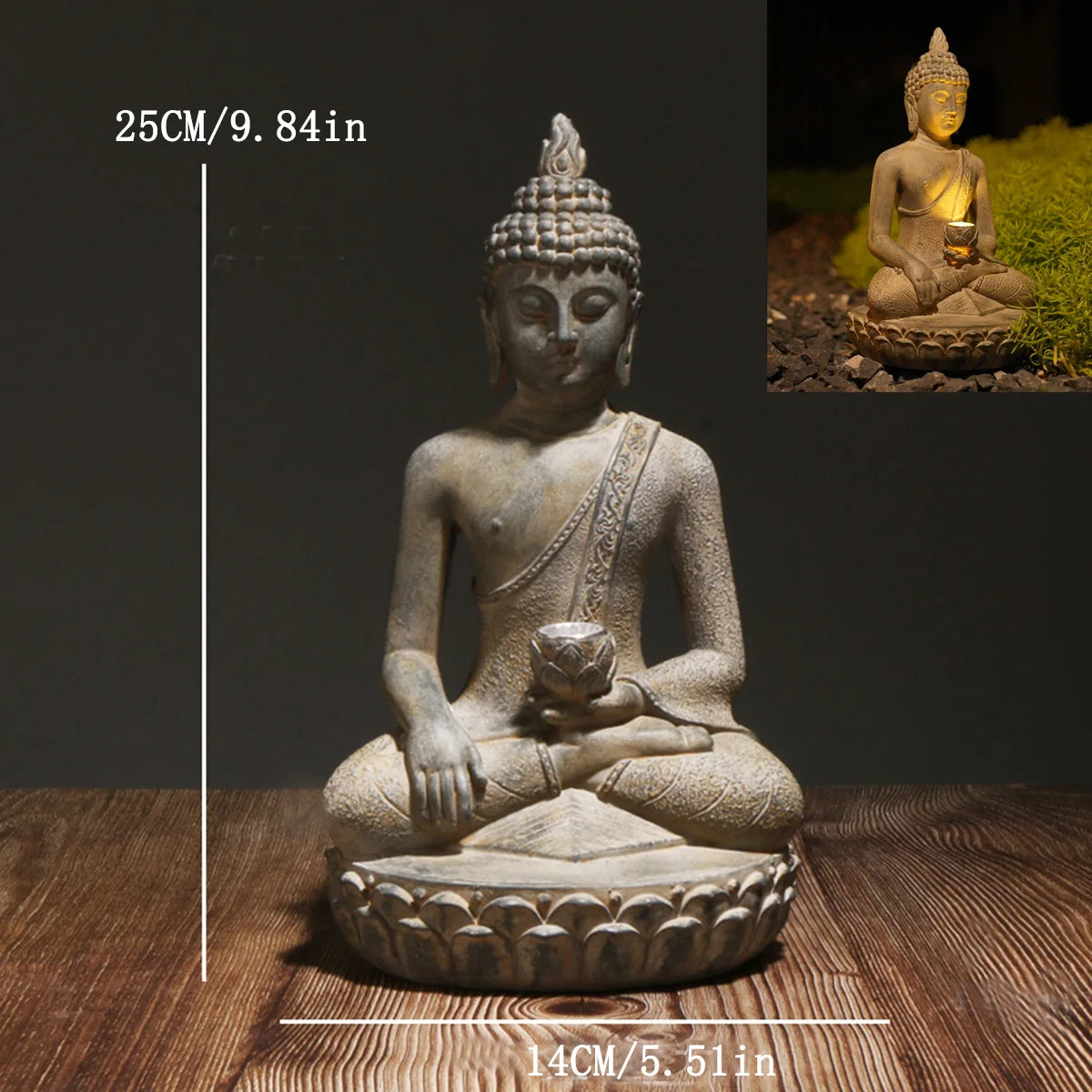 Zen-Inspired Solar-Powered Buddha Statue with Light - Resin Garden & Entryway Decor, Outdoor Ornament