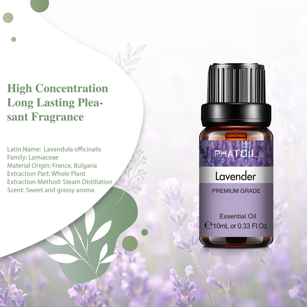PHATOIL Natural Plant Essential Oil 10ml Eucalyptus Lavender Bergamot Vanilla Peppermint 1PCS Aroma Essential Oils For Diffuser