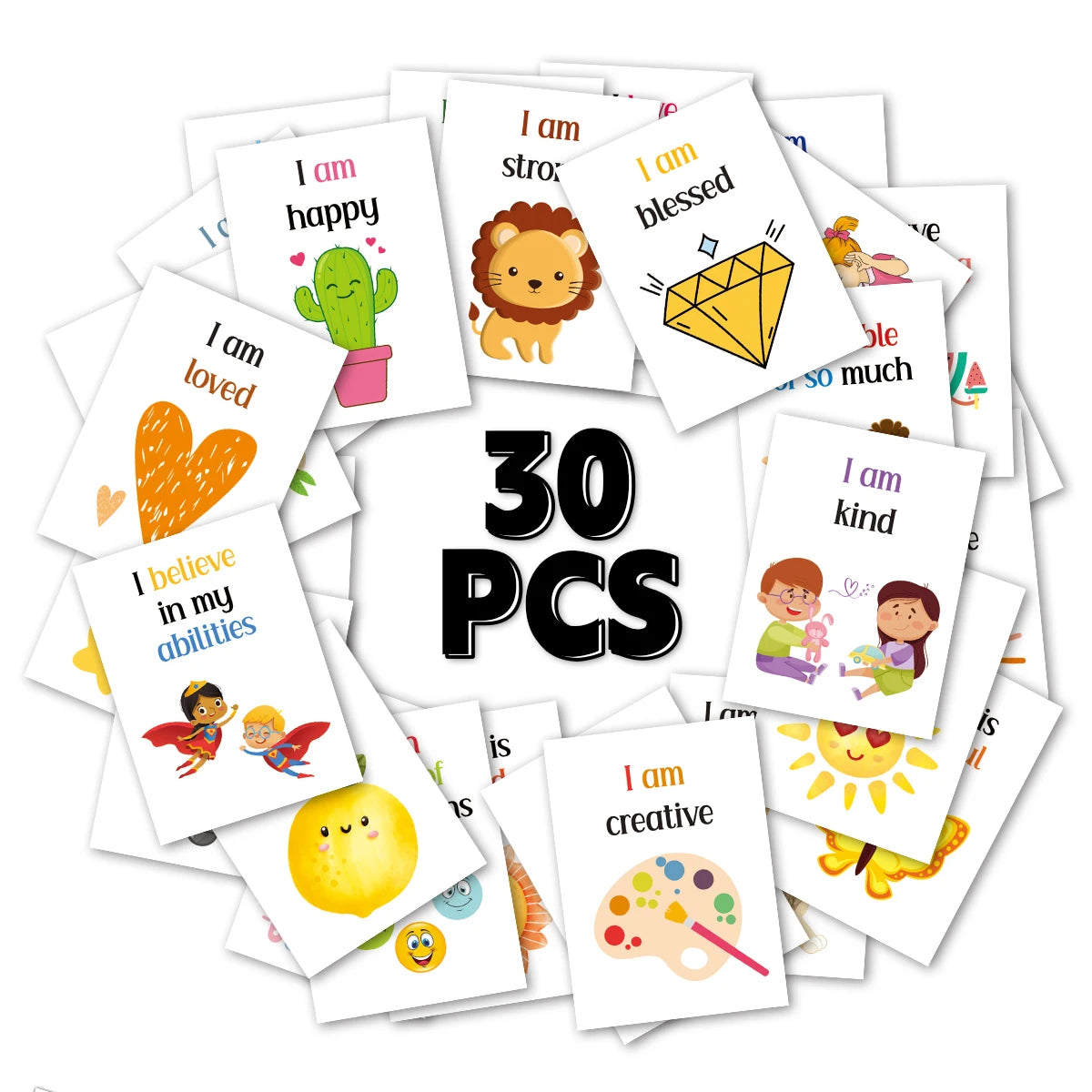 30pcs Cartoon Inspirational Affirmation Cards With Positive Quote Vivid Illustration For Family Teacher Reward Gift To Students