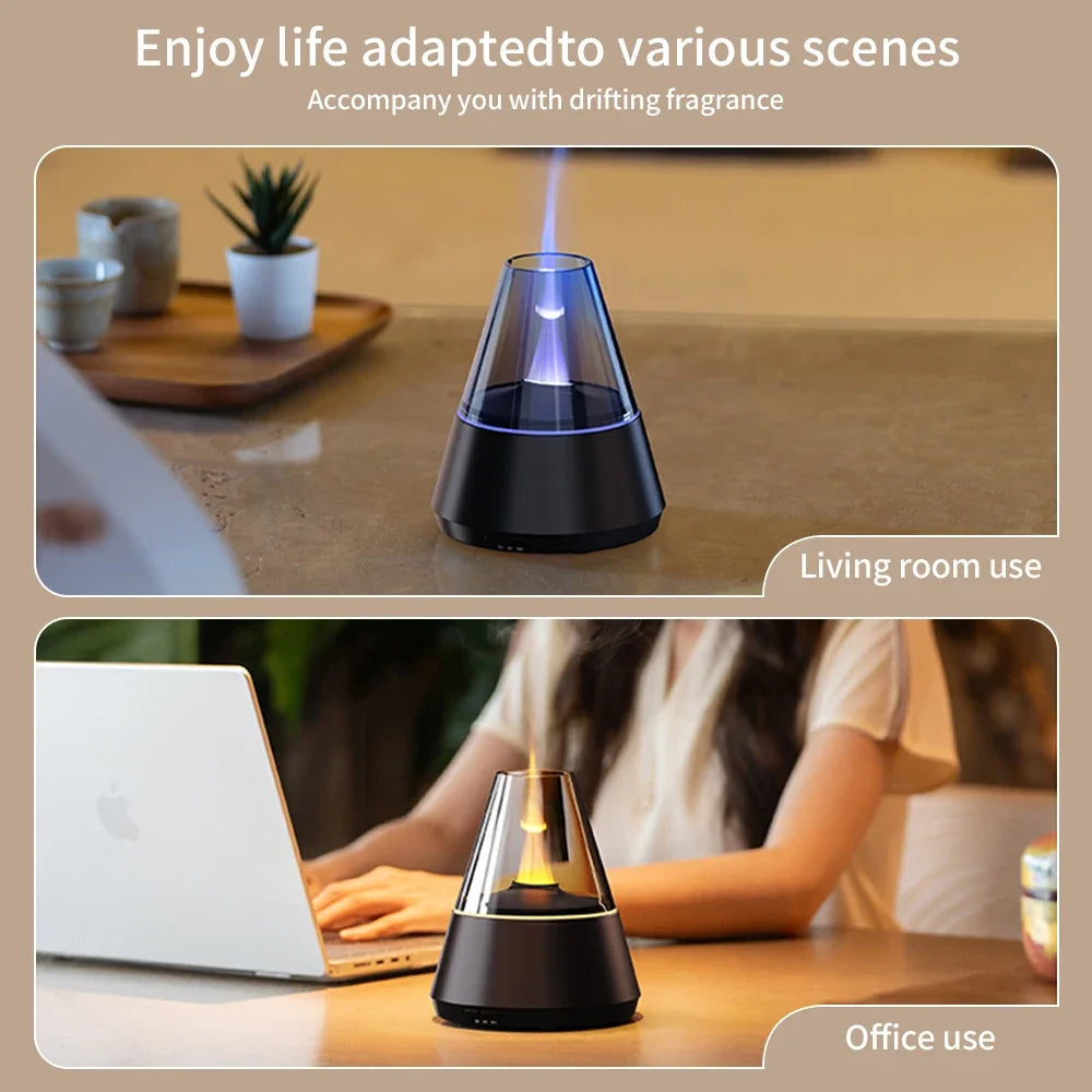 NEWSTYLE Simulated Flame Aroma Diffuser Bonfire Air Humidifier Ultrasonic Cool Mist Maker Fogger LED Essential Oil Lamp Diffuser